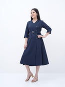 Trench Twist Midi Navy Blue Dress