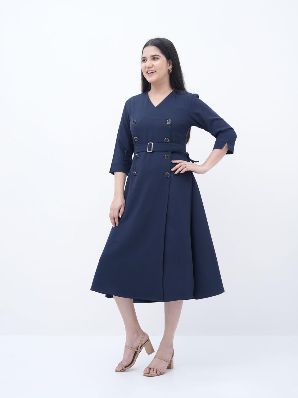 Trench Twist Midi Navy Blue Dress