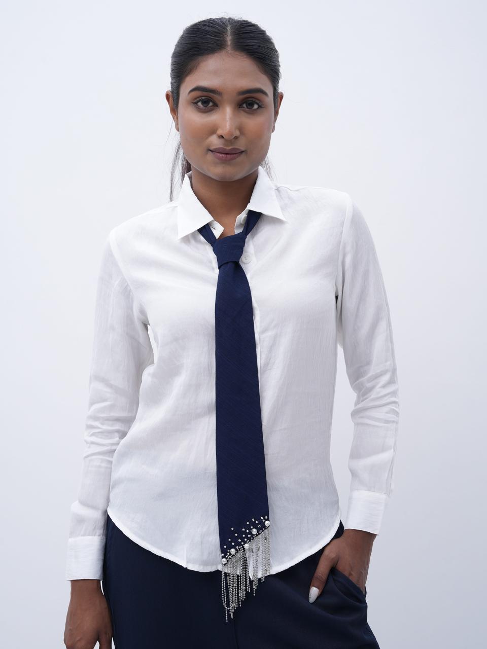 Pearl Drape Tie Navy Blue