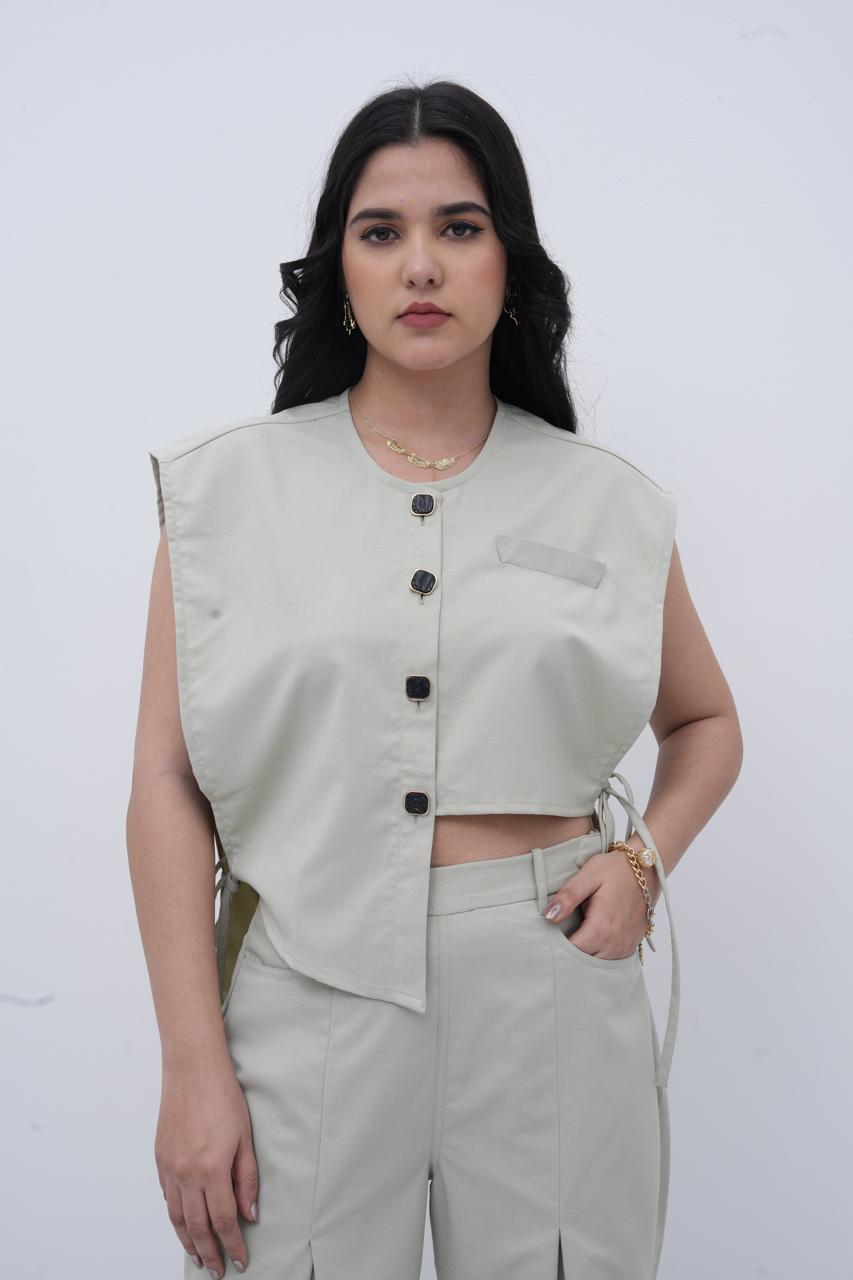 The Side-Tie Power Sage Green Top