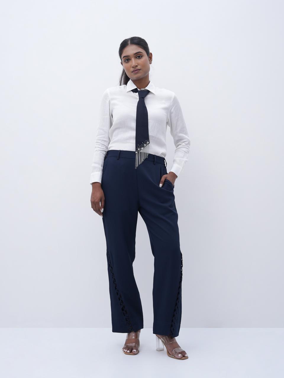 Pearl Drape Tie Dark Blue