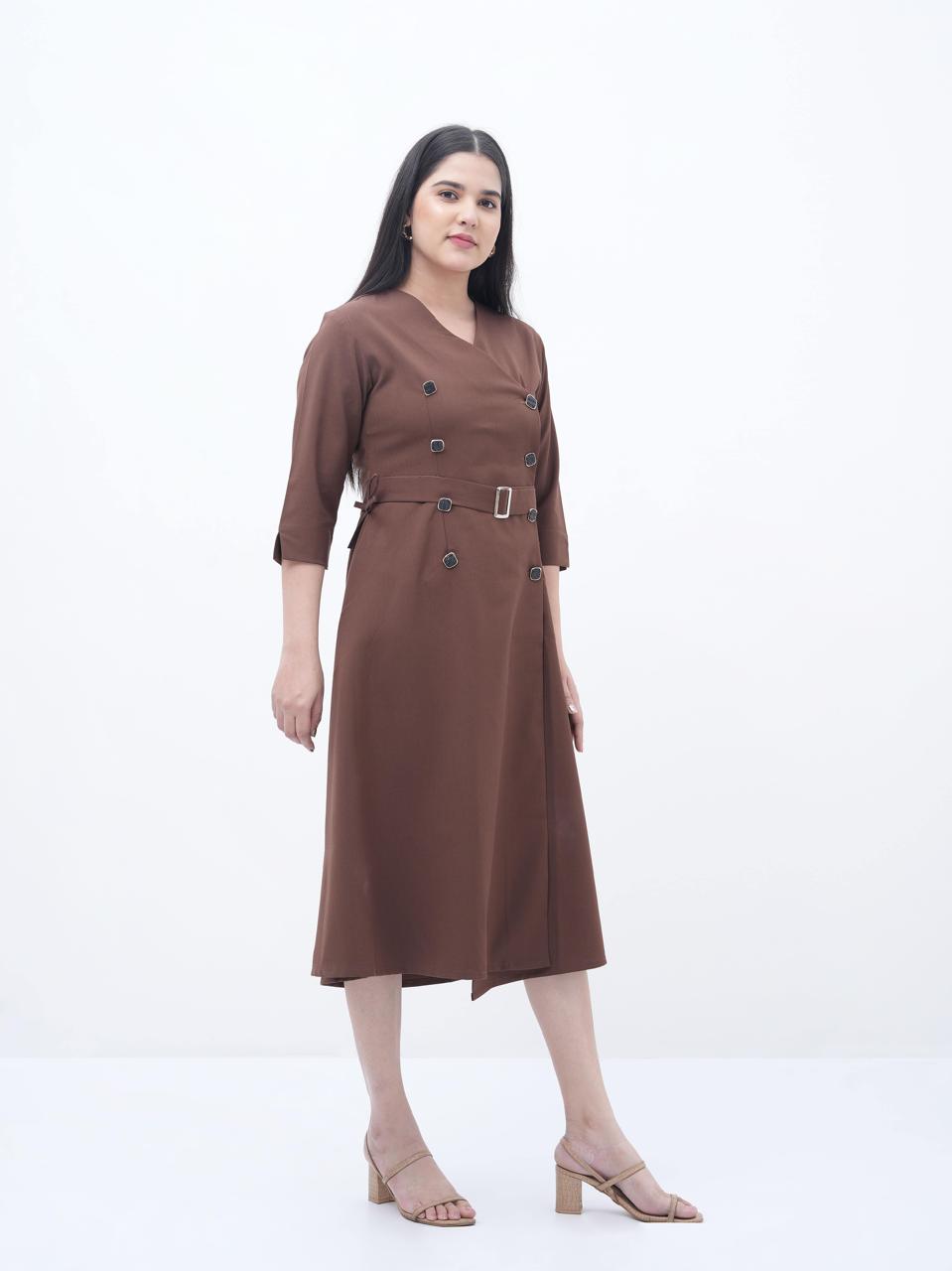 Trench Twist Midi Brown Dress