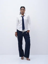 Pearl Drape Tie Navy Blue