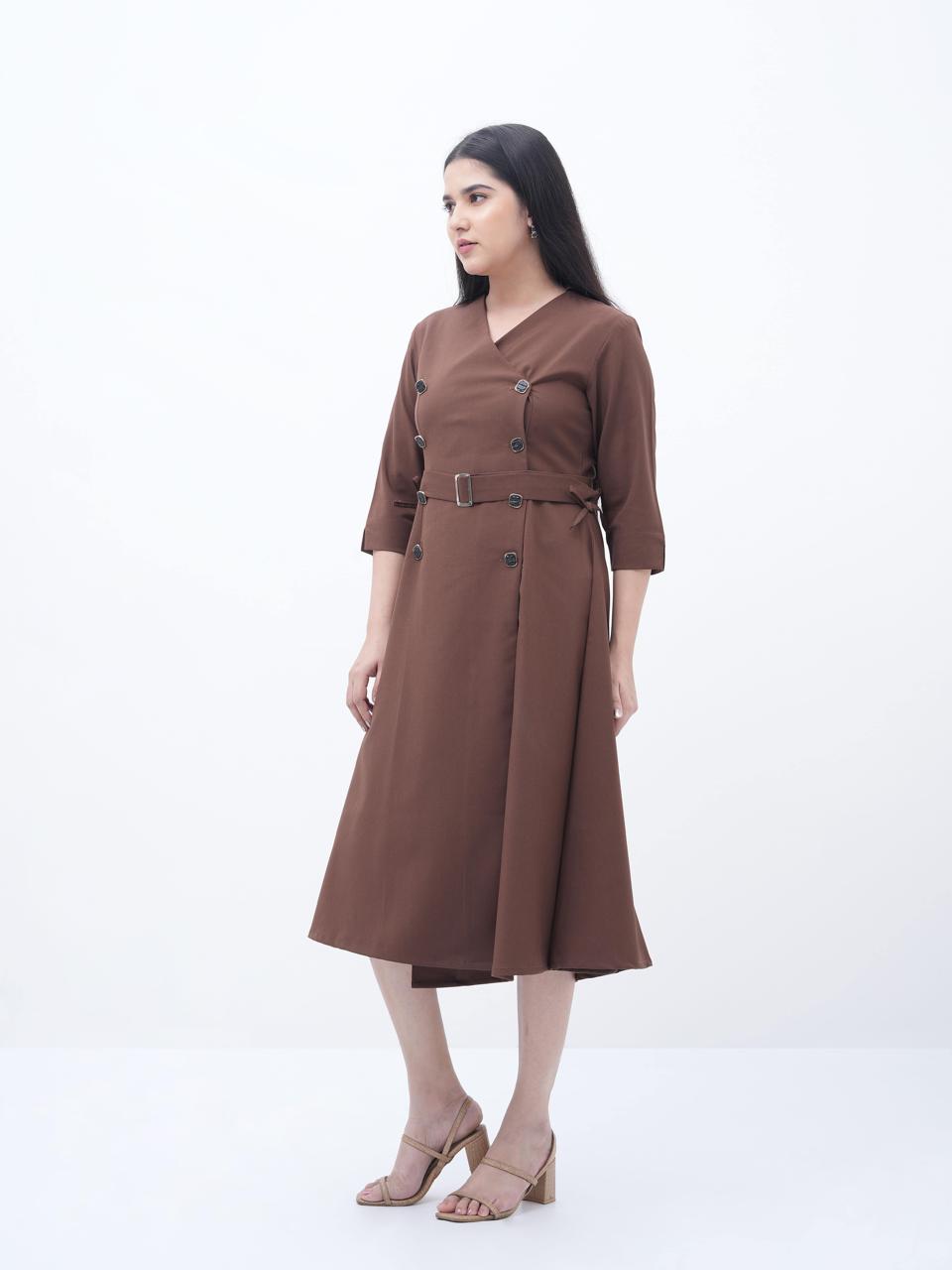 Trench Twist Midi Brown Dress