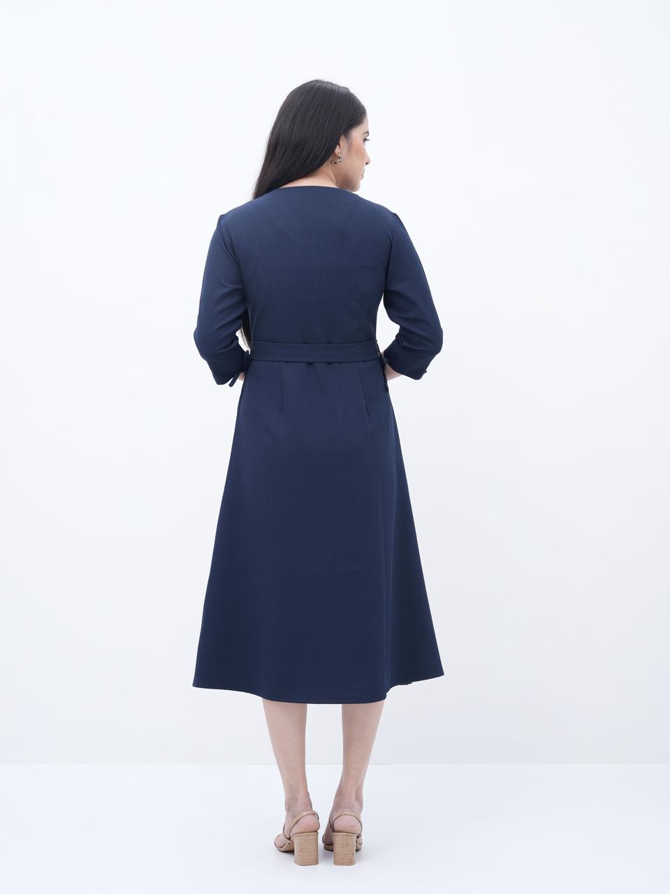Trench Twist Midi Navy Blue Dress