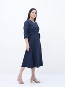 Trench Twist Midi Navy Blue Dress
