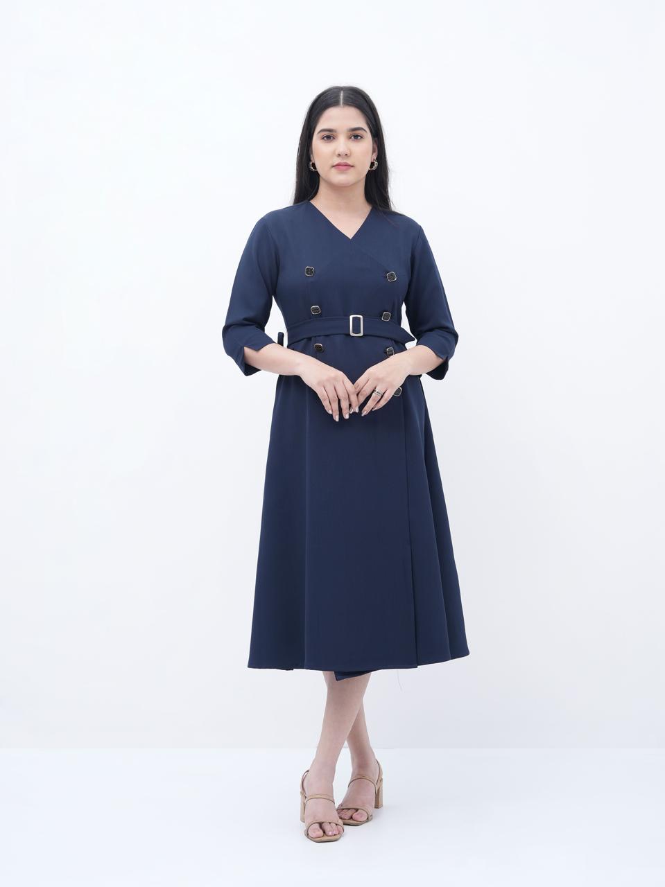 Trench Twist Midi Navy Blue Dress